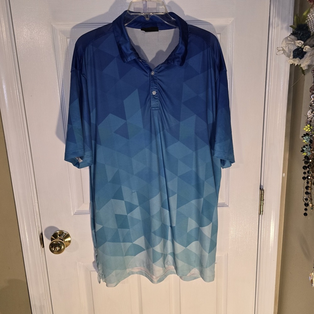 Yatta Golf Polo‎ Shirt Mens Extra Large XL Blue Geometric Pattern Casual